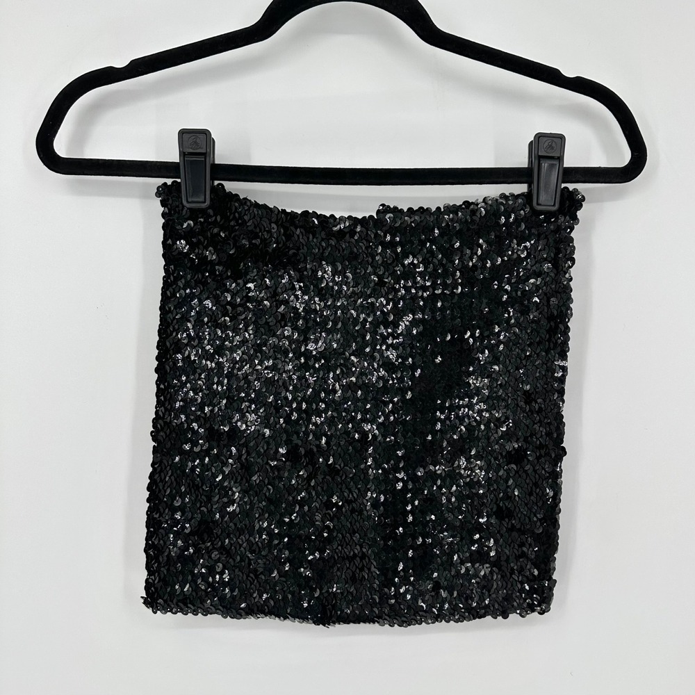 Pink Lipstick 2 in 1 Black Sequin Tube Top And Skirt Going Out Party Club M/L